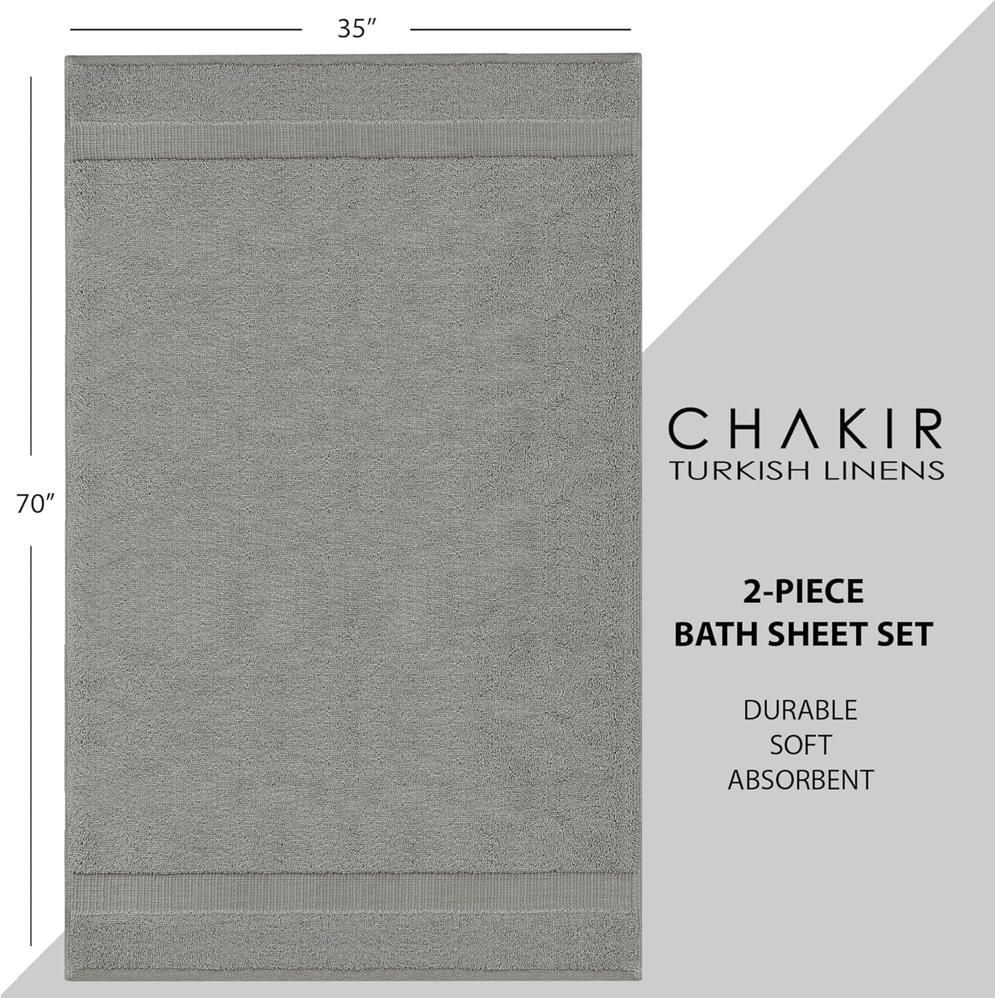 Chakir Turkish Linens, 100% Cotton Premium Quality Turkish Bath Sheets (35''x70'' Large Bath Sheet Towels - Gray)