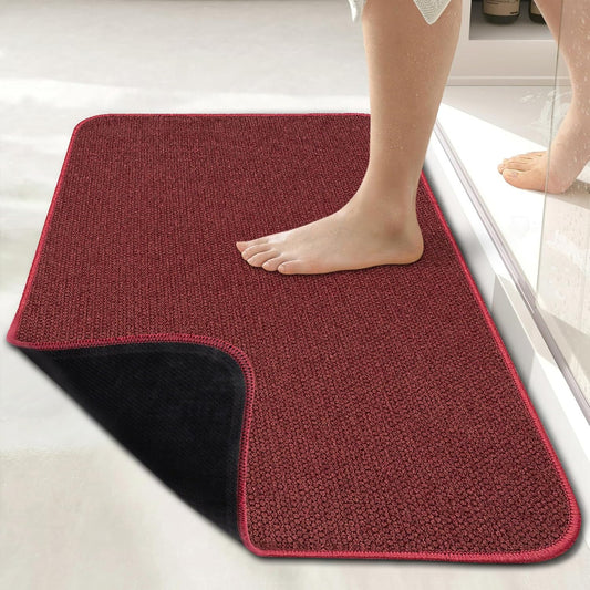 Bath Mat,Ultra Thin Bathroom Rugs,Rubber Bath Mats for Bathroom,No Slip Bath Rugs,Quick Dry,Machine Washable,Low Pile,Absorbent,Shower Outside,Sink,Home Decor Accessories.Red,1'8"x2'8"(20x32inch)