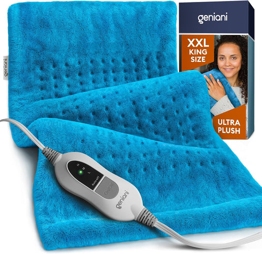 GENIANI Electric Throw - XXL Heating Pad for Back Pain & Menstrual Pain Relief, Auto Shut Off, Machine Washable, Moist Heat Pad for Neck and Shoulder, Cramps Relief, Aqua Blue 18'‘×26’’