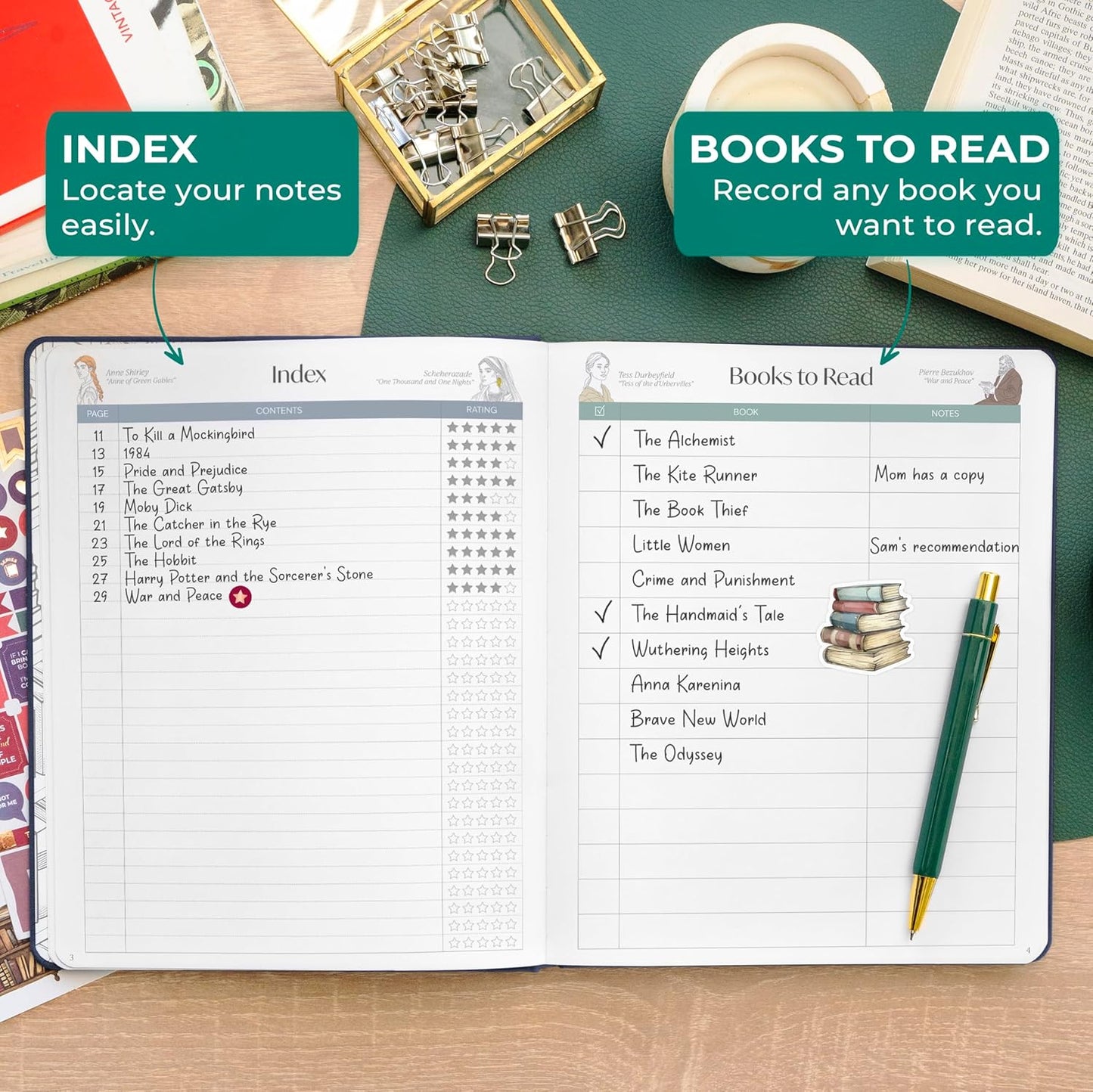 Skyline Reading Journal – Book Review Log & Tracker for Reading Tracking – Accessories & Gift for Book Lover, 7.6x9.2” (Navy Blue Gold Foil)