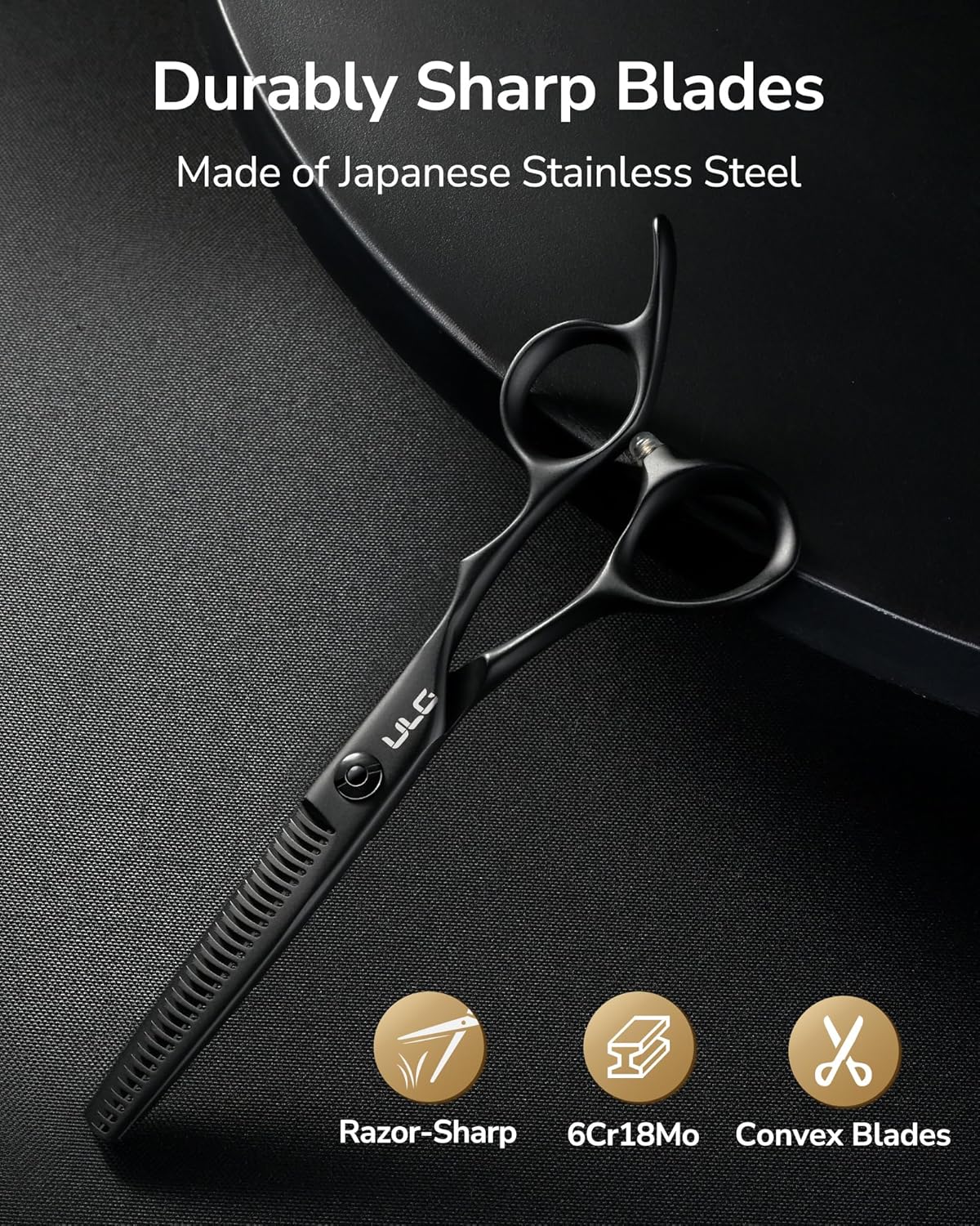 ULG Texturizing Shears – Professional Stainless Steel, Ergonomic Offset Handles, Teflon Coated, Deer Tooth Blades for Precise Thinning and Layering, Ideal for Stylists and Barbers