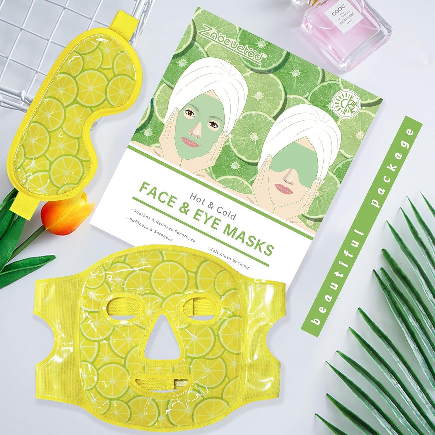 ZNÖCUETÖD Face Eye Mask Ice Pack for Reducing Puffiness, Bags Under Eyes, Puffy Dark Circles, Migraine,Hot/Cold Pack with Soft Plush Backing (Lemon Yellow)