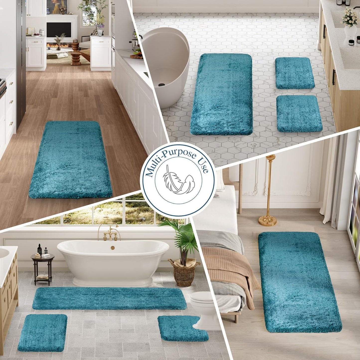 Walensee Large Bathroom Rug (24 x 48, Teal) Extra Soft and Absorbent Shaggy Bath Mat, Machine Washable Microfiber, Non Slip Luxury Floor Mat