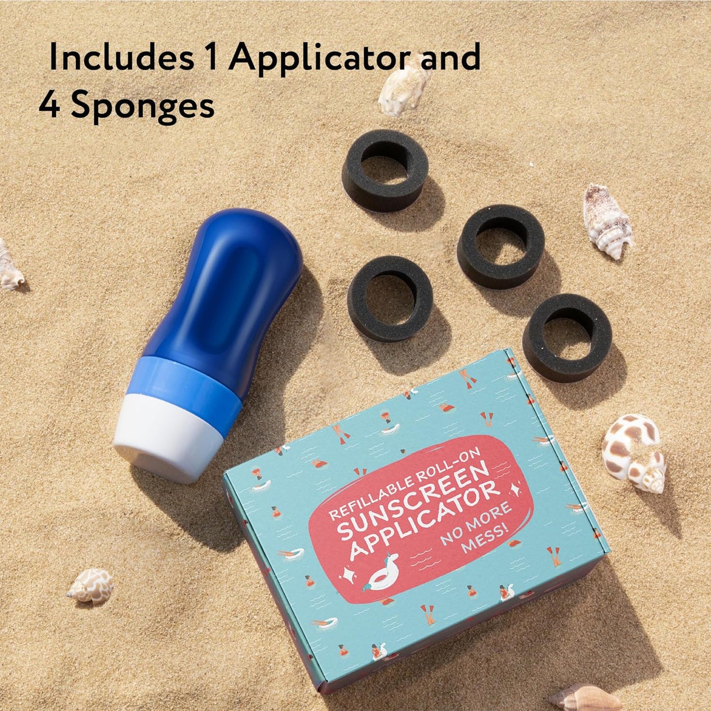 IMPRESA Sunscreen Applicator - 6 oz, Blue - Refillable Roll-On Bottle with Foam Sunscreen Replacement Sponges - Roller Ball Applicator & Lotion Roller for Kids & Adults