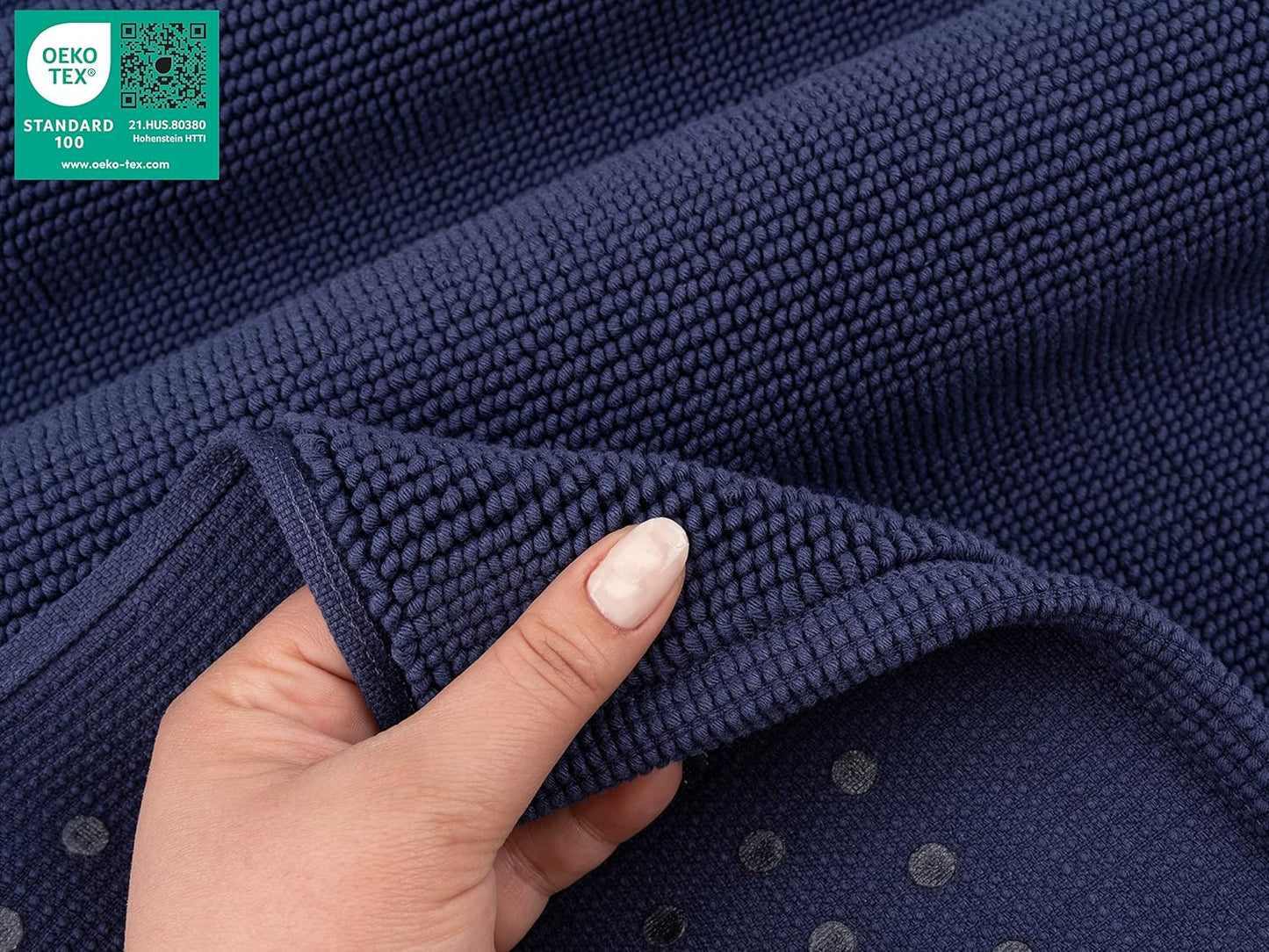 American Soft Linen Bath Rug, 20 in 34 in 100% Cotton Bath Mats Rugs for Bathroom, Slip Reducer Washable Shaggy Form Area Rugs, Navy Blue Bath Rug