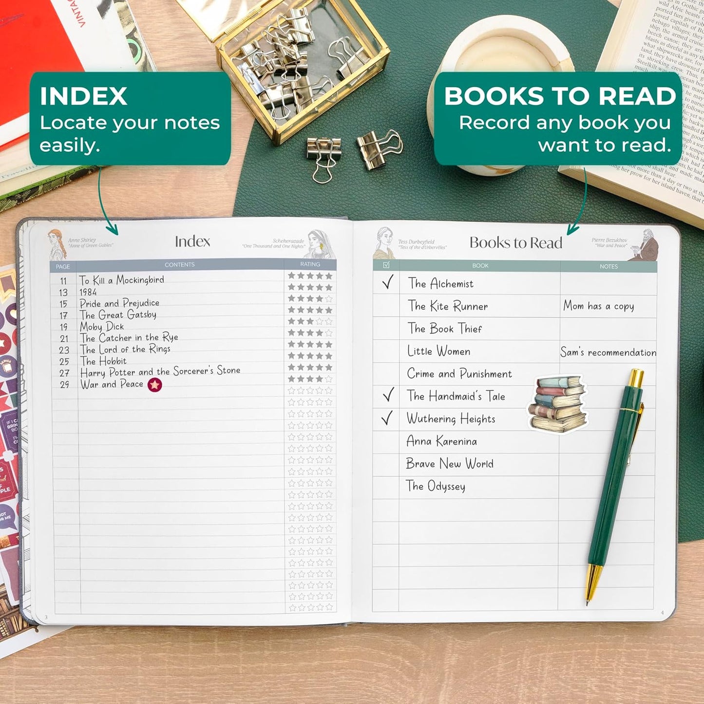 Skyline Reading Journal – Book Review Log & Tracker for Reading Tracking – Accessories & Gift for Book Lover, 7.6x9.2” (Space Gray Gold Foil)