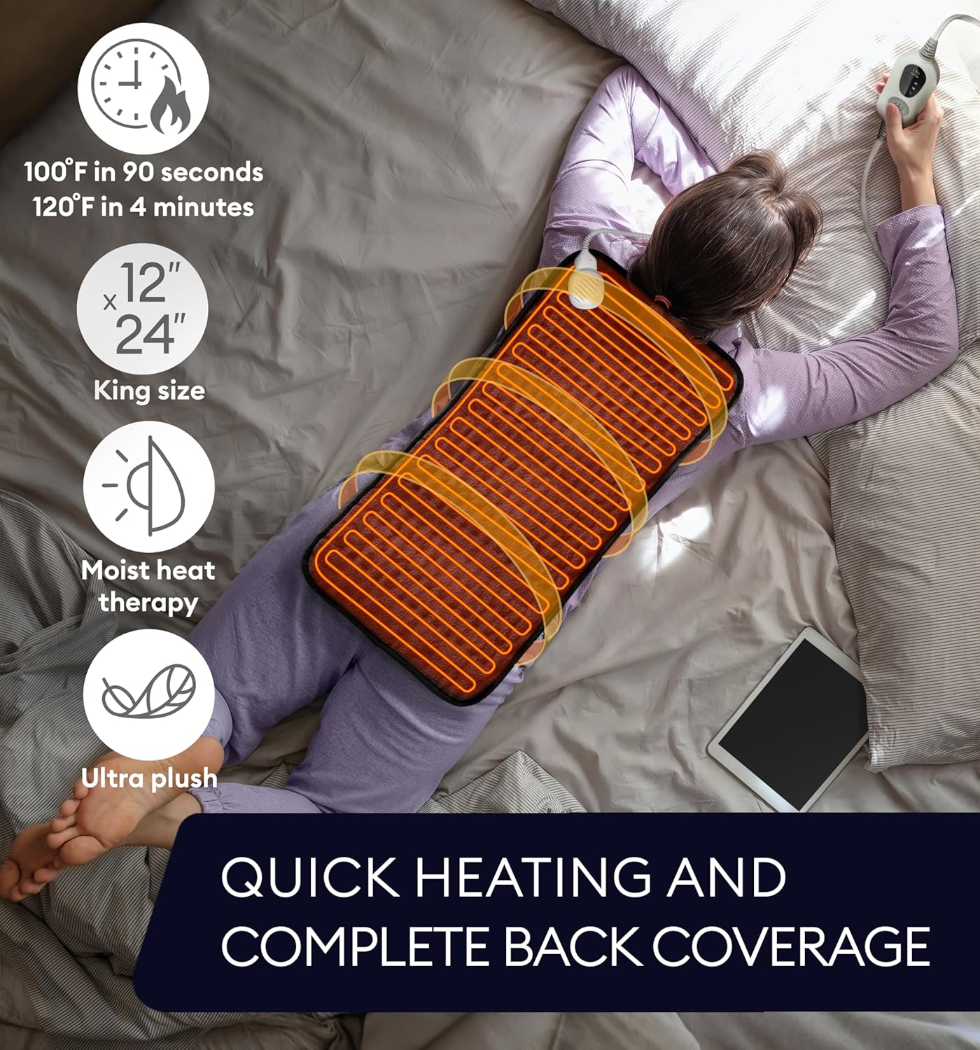 GENIANI Electric Throw – Heated Throw Blanket & Electric Blanket Throw, Heating Pad for Back Pain & Cramps Relief, Auto Shut Off, Washable, Moist Heat Pad for Neck & Shoulder (12"x24" Jet Black)