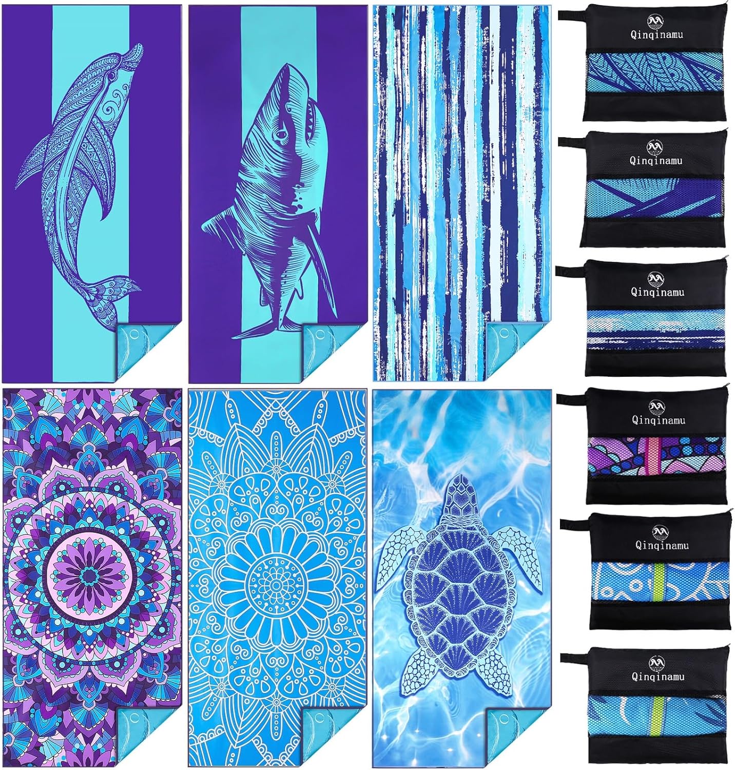 6 Pack Microfiber Oversized Lightweight Beach Towel 71x32 Extra Thin Large Sand Free Towels Travel Swim Pool Yoga Gym for Adults Women Men Beach Essentials Accessories Vacation Gift