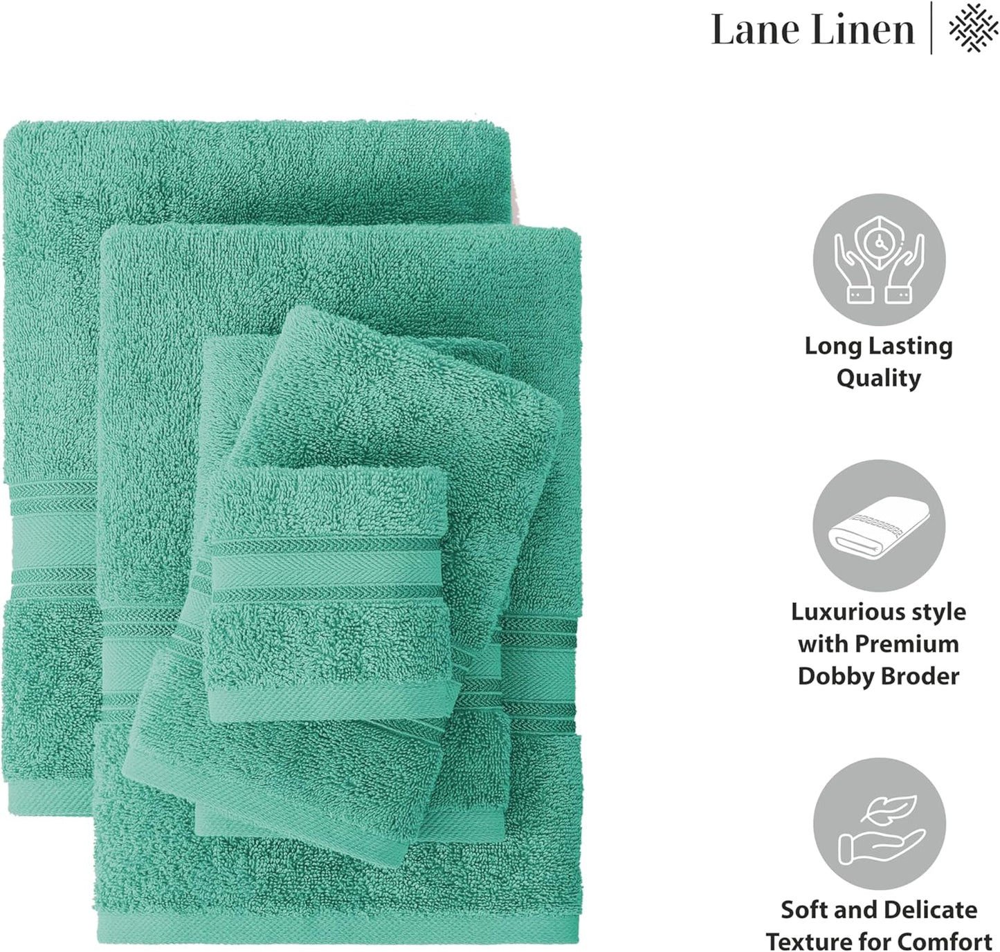 LANE LINEN 100% Mercerized Cotton Luxury Bathroom Towel Set - 18 Pcs - Zero Twist, Fluffy, Soft & Highly Absorbent - 6 Bath, 6 Washcloths, 6 Hand Towels - Avaialable in Wide Variety of Colours - Teal