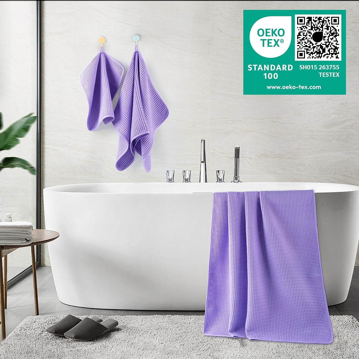 POLYTE Oversize, 60 x 30 in., Quick Dry Lint Free Microfiber Bath Towel Set, 6 Piece (Waffle Weave)