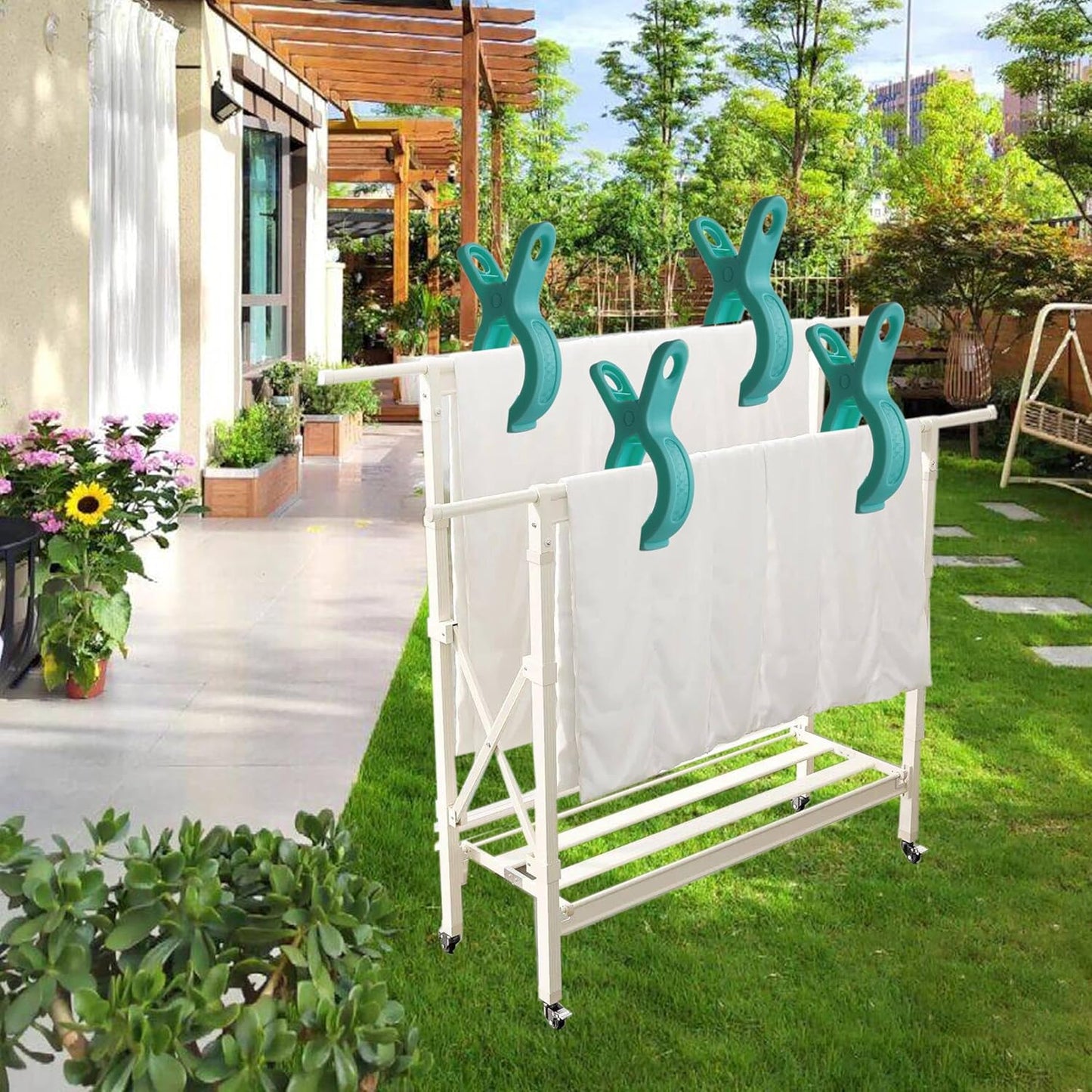 Plastic Clothes Pins Spring Clips Heavy Duty Laundry Clothespins Beach Towel Clips Clothes Pins Air-Drying Clothing Pin ,Set of 8 (Green)