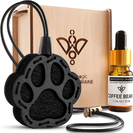 Wood Car Air Freshener — Handmade Car Air Freshener — Paw Designed Fragrance Oil Diffuser in Wooden Gift Box — Aromatherapy Gift Set with Coffee Beans Fragrance Oil - 10 ml