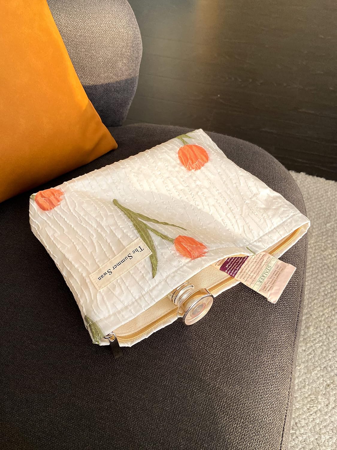 The Summer Swan | Large Aesthetic Makeup Bag Preppy Skincare Organizer Floral Mid-day Clutch Period Kit Hygiene Cute (Tulip)