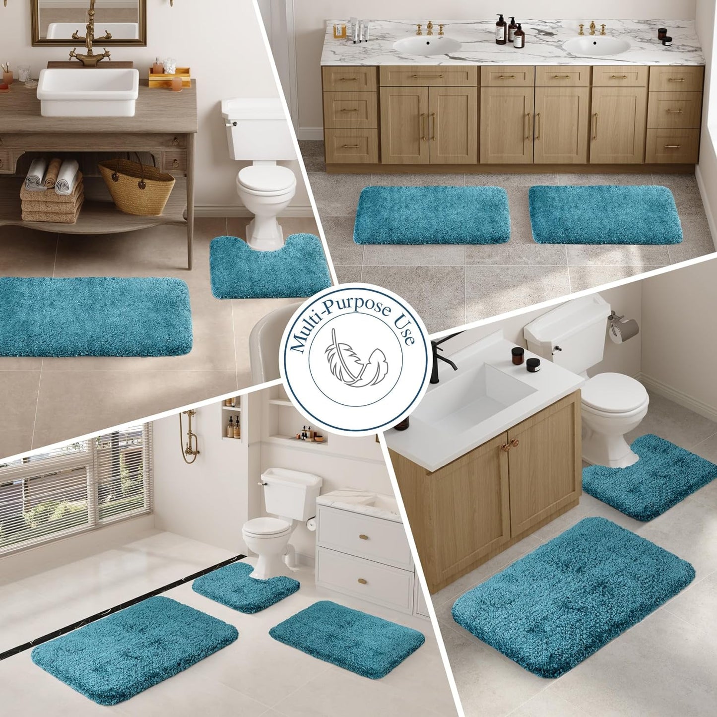 Walensee Large Bathroom Rug (24 x 40, Teal) Extra Soft and Absorbent Shaggy Bath Mat Machine Washable Microfiber Non Slip Luxury Floor Mat