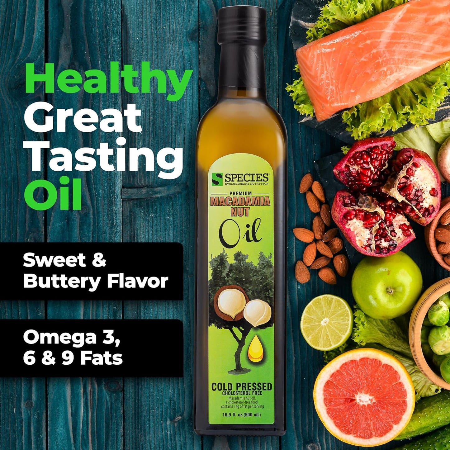Species Nutrition Macadamia Nut Oil, Healthy Cooking Oil for Stir Fry, Sweet, Buttery, Great Tasting, Omega 9 Monounsaturated Fats, Balanced Omega 3 & 6 Fats. (32 Servings)