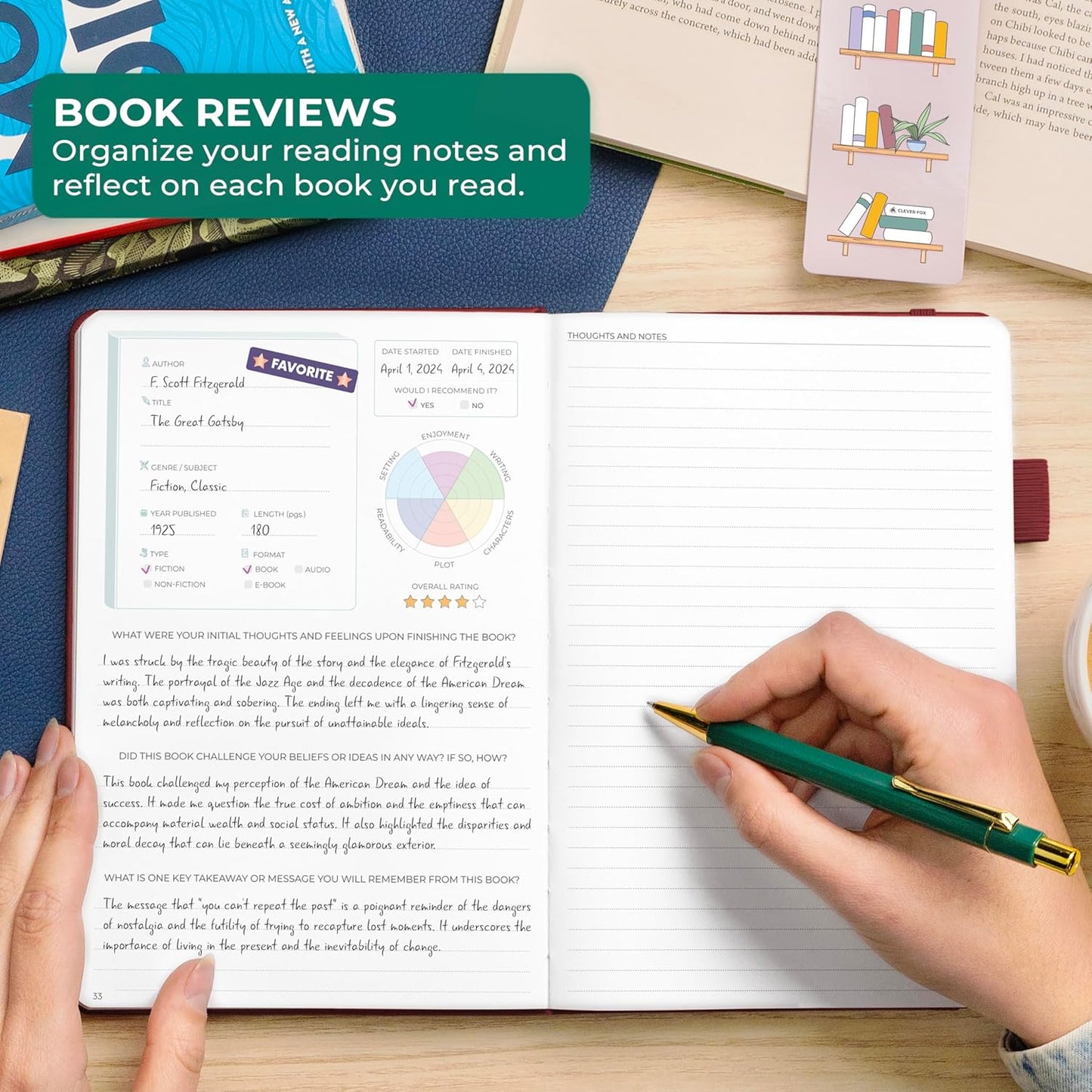 Clever Fox Reading Journal Premium – Review Log Notebook with Reading Tracker – Gifts & Accessories for Book Lovers, Adults & Kids (Burgundy)