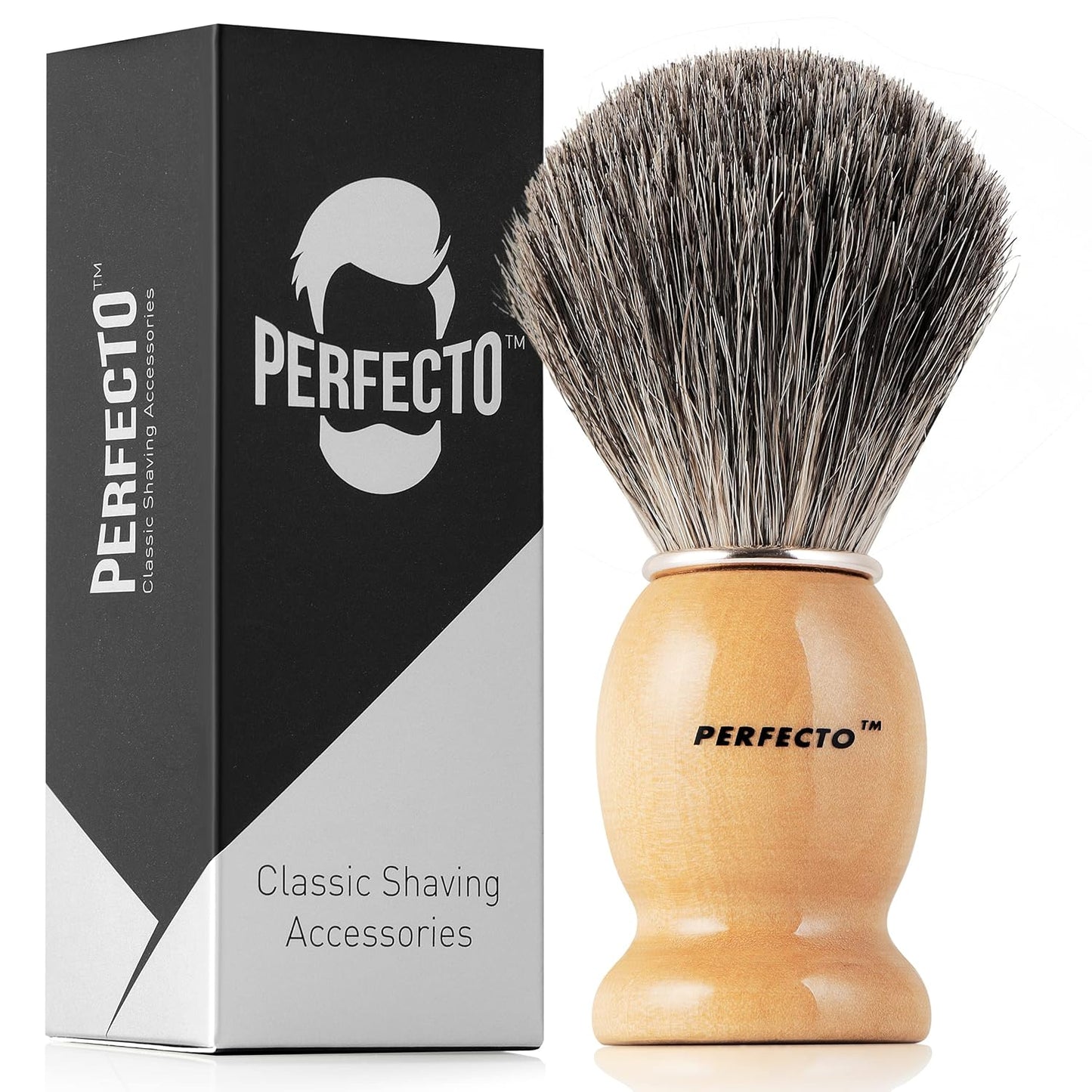 Perfecto 100% Original Pure Badger Shaving Brush, Engineered for The Best Fathers Day Gift. All Methods, Safety Razor, Double Edge Razor, Straight Razor, Shaving Razor, Gift for Dad Badger Brush.