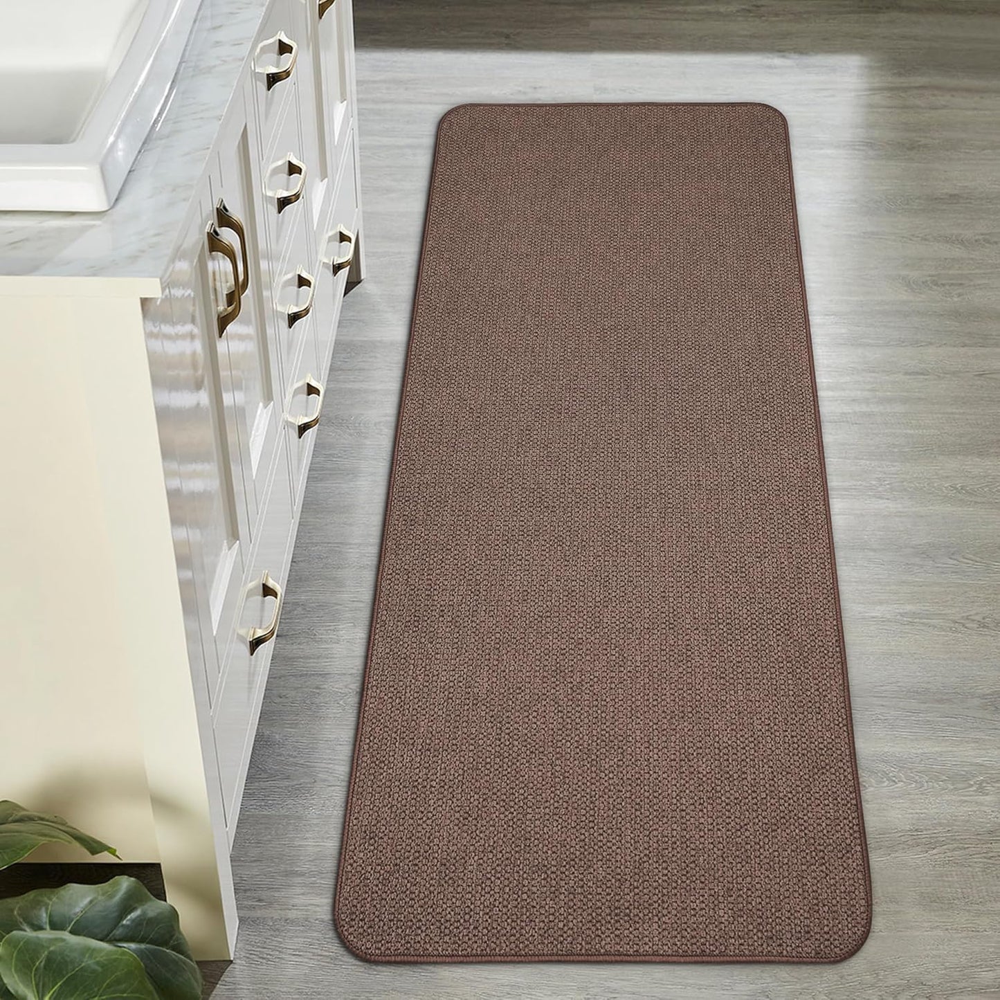 Bath Mat,Ultra Thin Bathroom Runner Rugs,Large Bath Mats for Bathroom,Quick Dry,Non-Slip,Machine Washable,Low Pile,Bath Rug,Shower Outside,Sink,Home Decor Accessories.Brown,2'x5'(24x60inch)