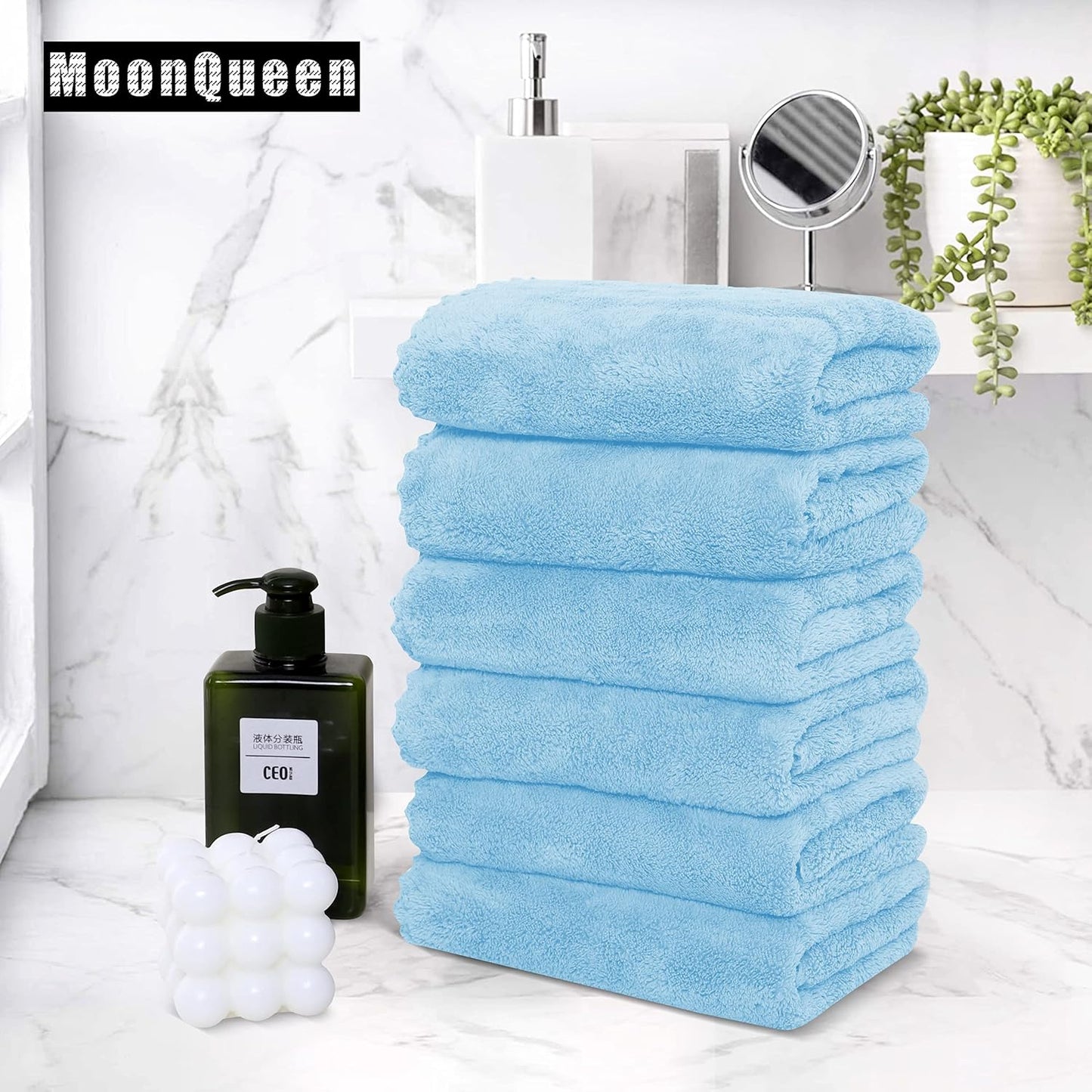 MOONQUEEN 18 Pack Premium Hand Towels - Quick Drying - Microfiber Coral Velvet Highly Absorbent Towels - Multipurpose Use as Hotel, Bathroom, Shower, Spa, Hand Towel 16 x 28 inches (Aquamarine)