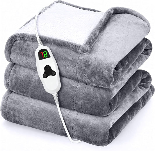 GENIANI Heated Blanket Electric Throw 50"x60" – Safe Electric Heating Blanket with Auto Shut-Off & Overheat Protection, 10 Heat Settings, Washable Heated Throw for Couch, Bed, Office & Dorm