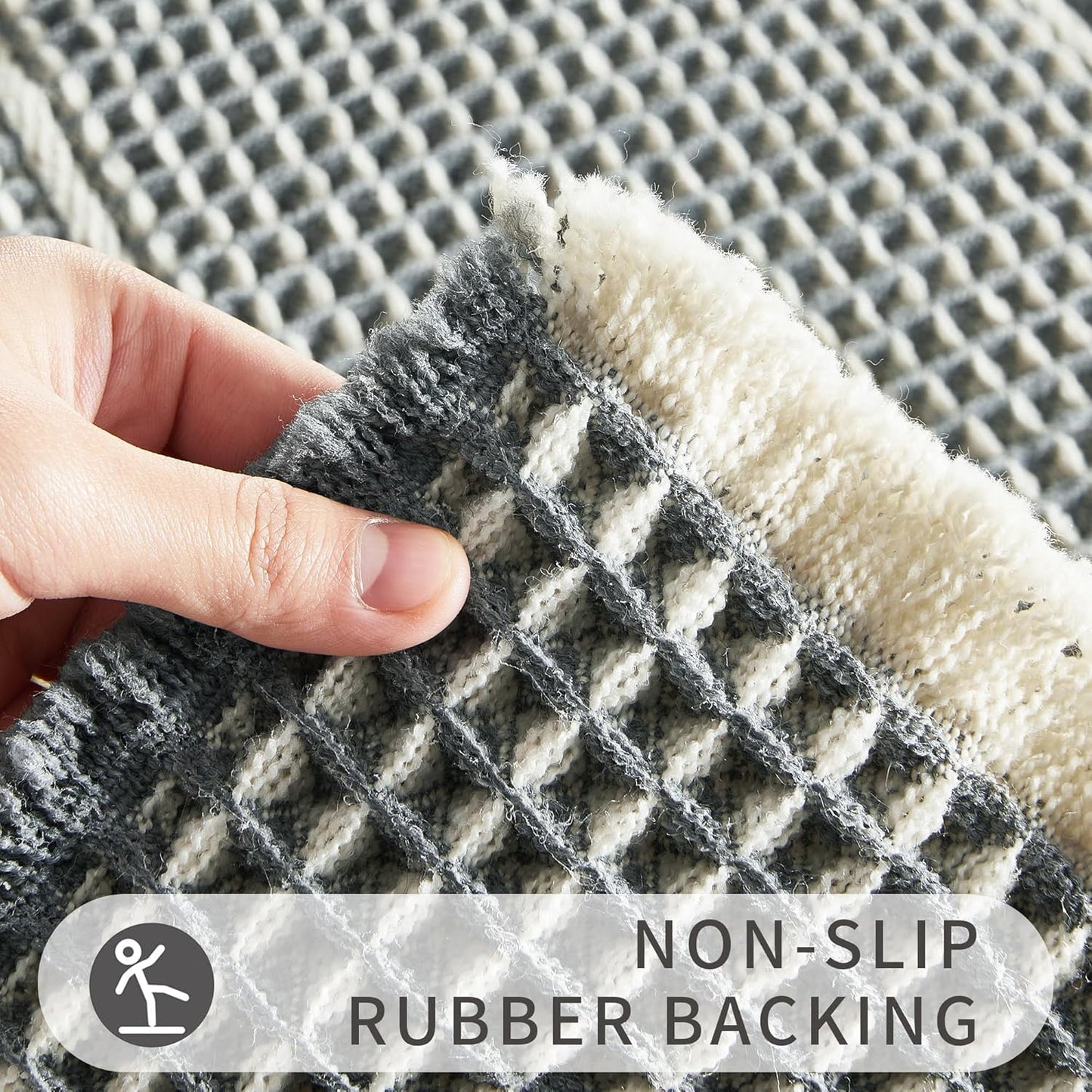 Bath Matts - Upgraded Waffle Super Absorbent, Non Slip Washable, Quick Dry Shower Mats, Ultra Soft for Bathroom Floor, Bluish Grey & Yellow, 24"*36