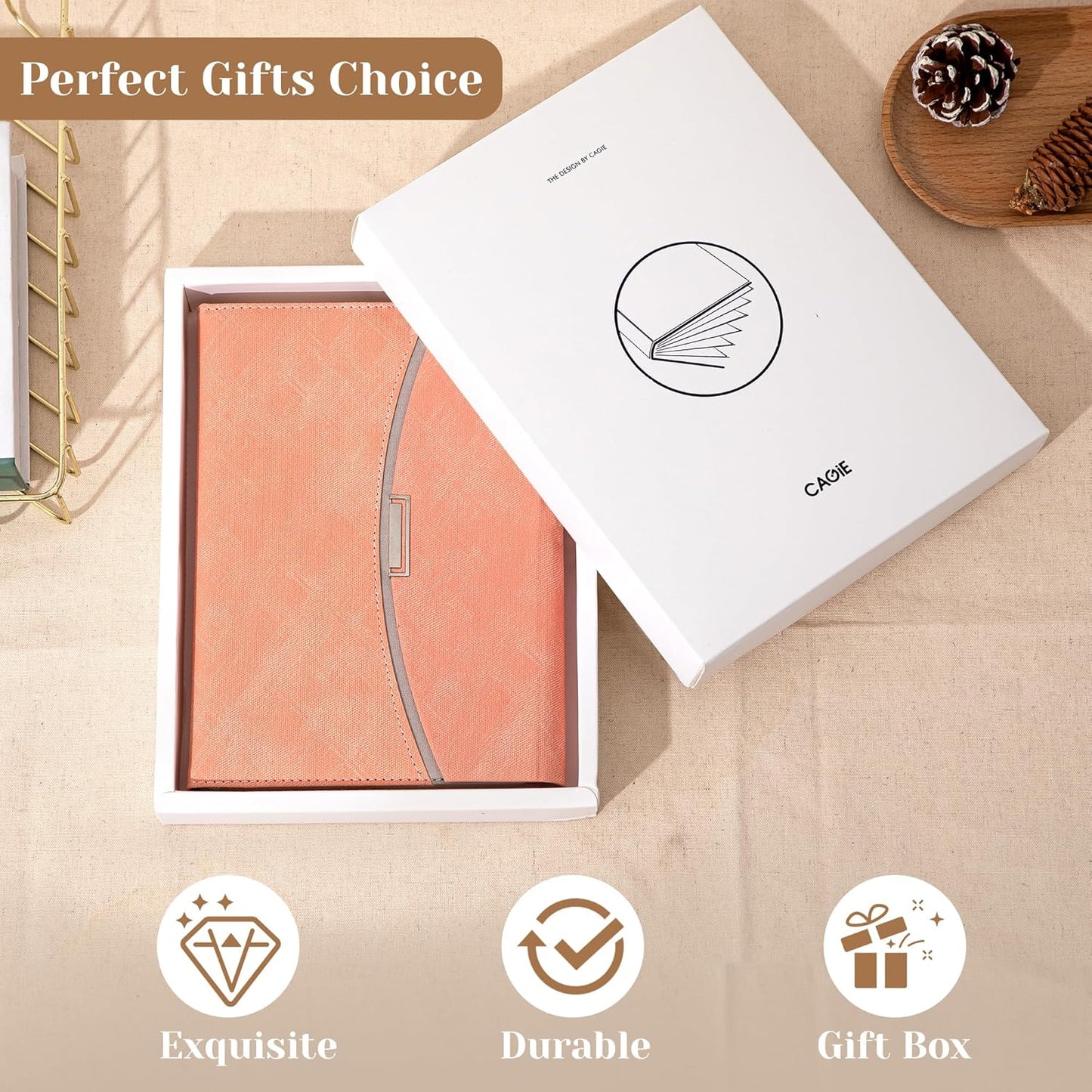 CAGIE Journal Notebook for Women with Magnetic Flap Closure, 256 Pages 100 GSM Elegant Lined Journals for Writing, A5 Hardcover Journal for Note Taking, Gifts Diary for Women, 5.9x8.5In, Pink