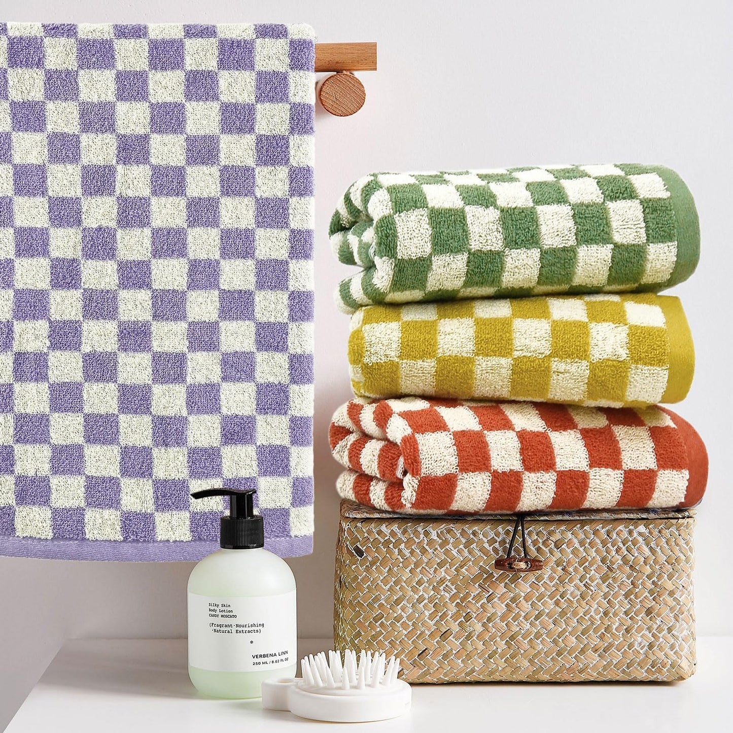 Jacquotha Hand Towels for Bathroom 4 Pack, Cotton Soft Absorbent for Face Spa Bath Gym Kitchen, Hand Towel Set Decorative Checkered, 13 x 29 Inches, 4 Colors