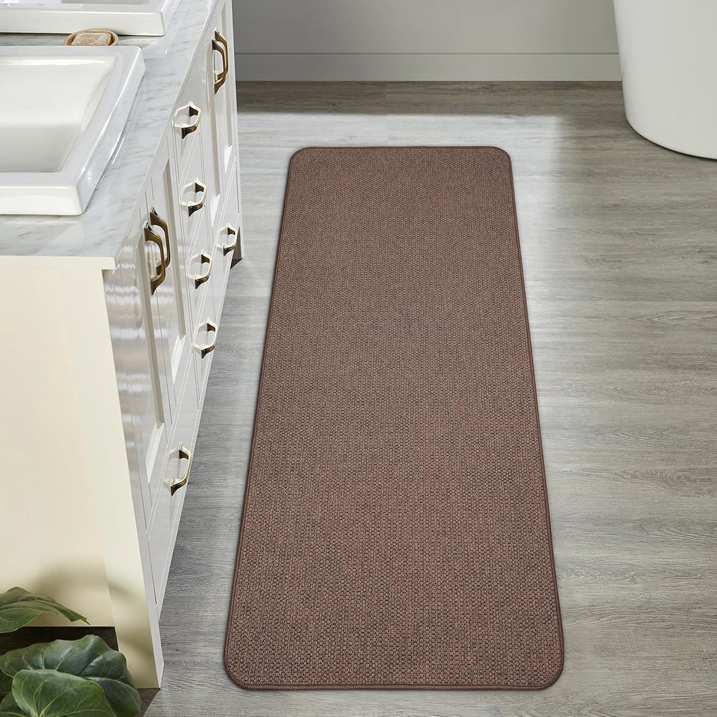 Bath Mat,Ultra Thin Bathroom Runner Rugs,Large Bath Mats for Bathroom,Quick Dry,Non-Slip,Machine Washable,Low Pile,Bath Rug,Shower Outside,Sink,Home Decor Accessories.Brown,2'x5'(24x60inch)