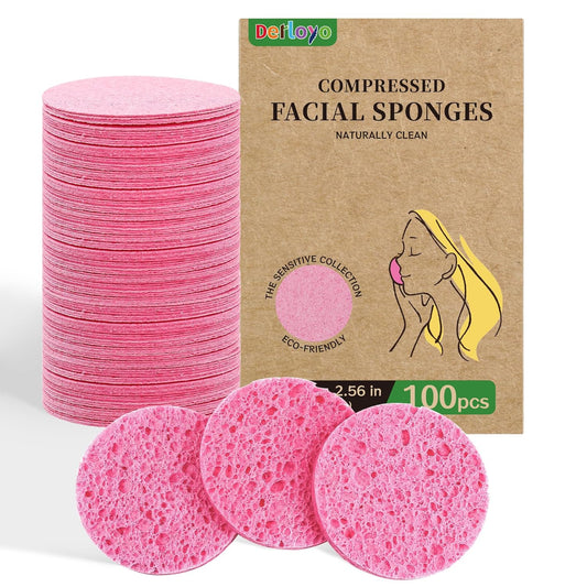 100-Count Compressed Facial Sponges, Natural Cellulose Face Sponges for Cleansing, Exfoliating, Washing face, Makeup Removal, and Spa Use - Travel Skincare Essentials for women