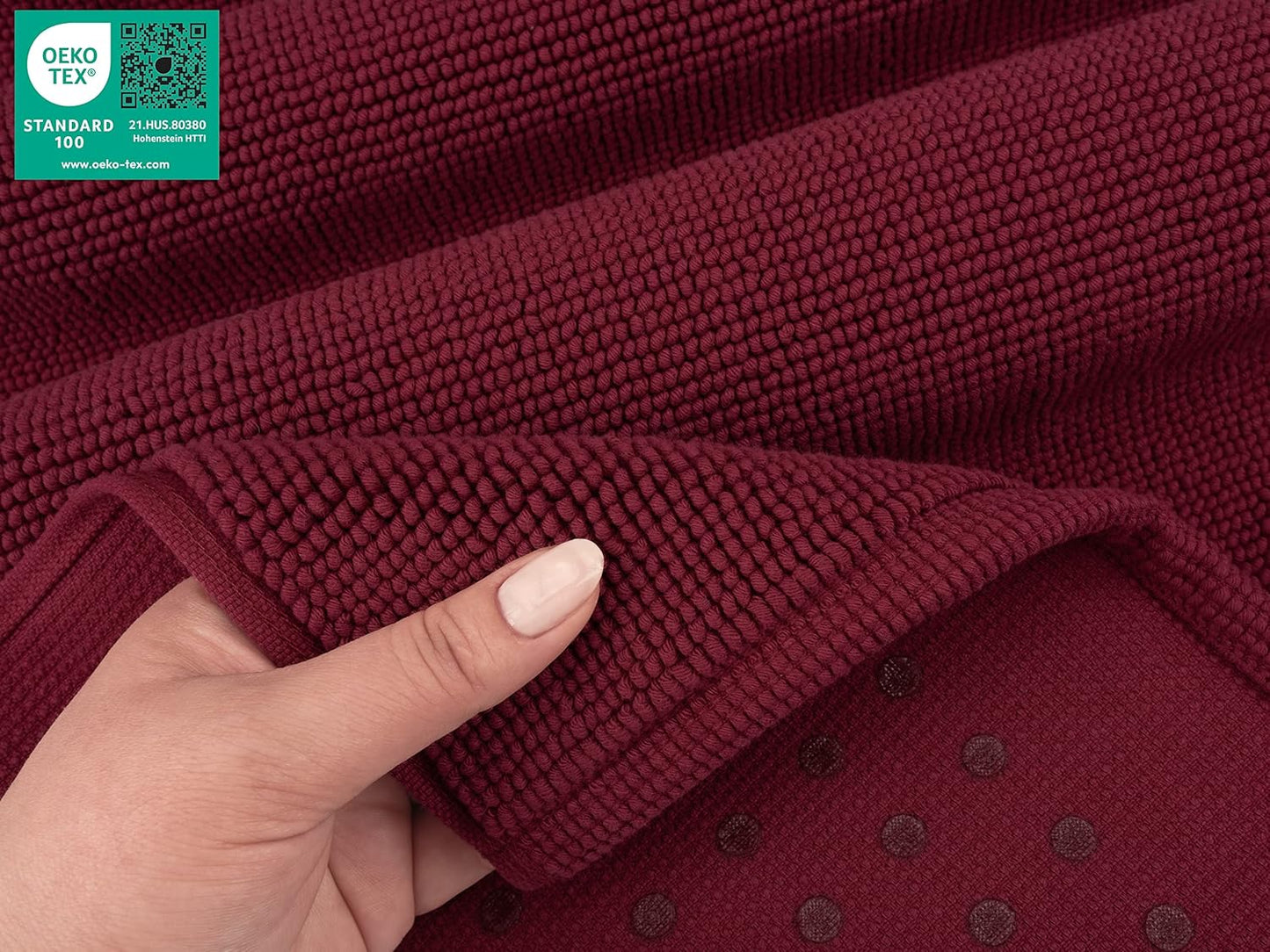 American Soft Linen Bath Rug, 20 in 34 in 100% Cotton Bath Mats Rugs for Bathroom, Slip Reducer Washable Shaggy Form Area Rugs, Burgundy Red Bath Rug