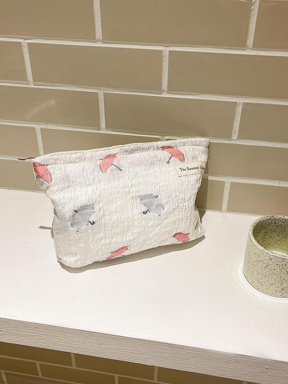 The Summer Swan | Large Aesthetic Floral Mid-day Clutch Period Kit Hygiene Skincare Cute Makeup Bag (Umbrella White)