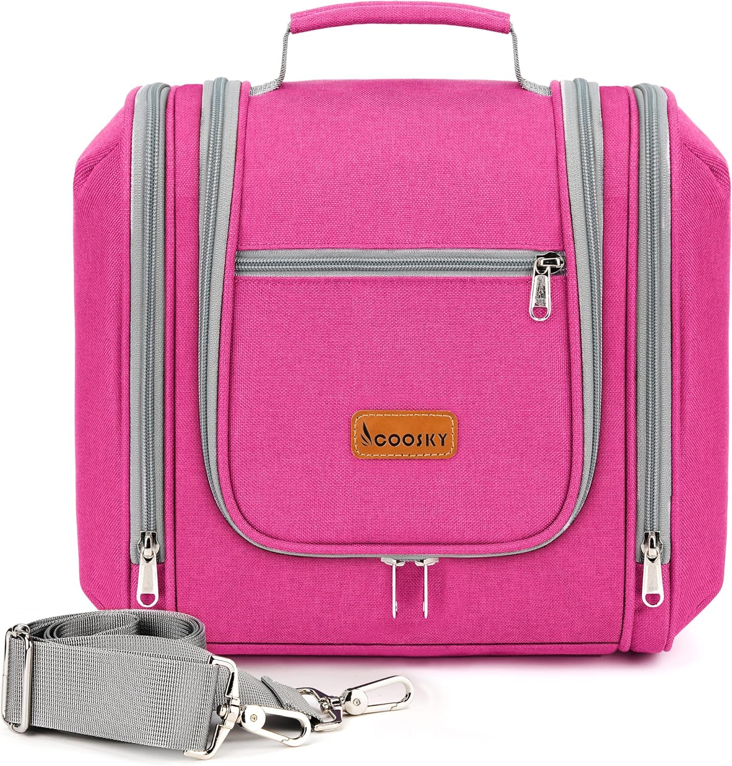 Hanging Travel Toiletry Bag for Women and Men, 6 Organizer Compartments, Extra Large Toiletries Bag, Bathroom Cosmetic Bag, Water-resistant Makeup Bag, Holds Full-Size Shampoo, Rose Red