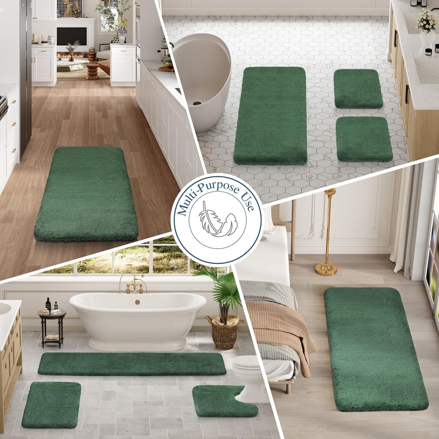 Walensee Bathroom Rug (24 x 72, Hunter Green) - Extra Soft, Absorbent Shaggy Microfiber Bath Mat, Non Slip, Machine Washable, Luxury Bathroom Floor Mat