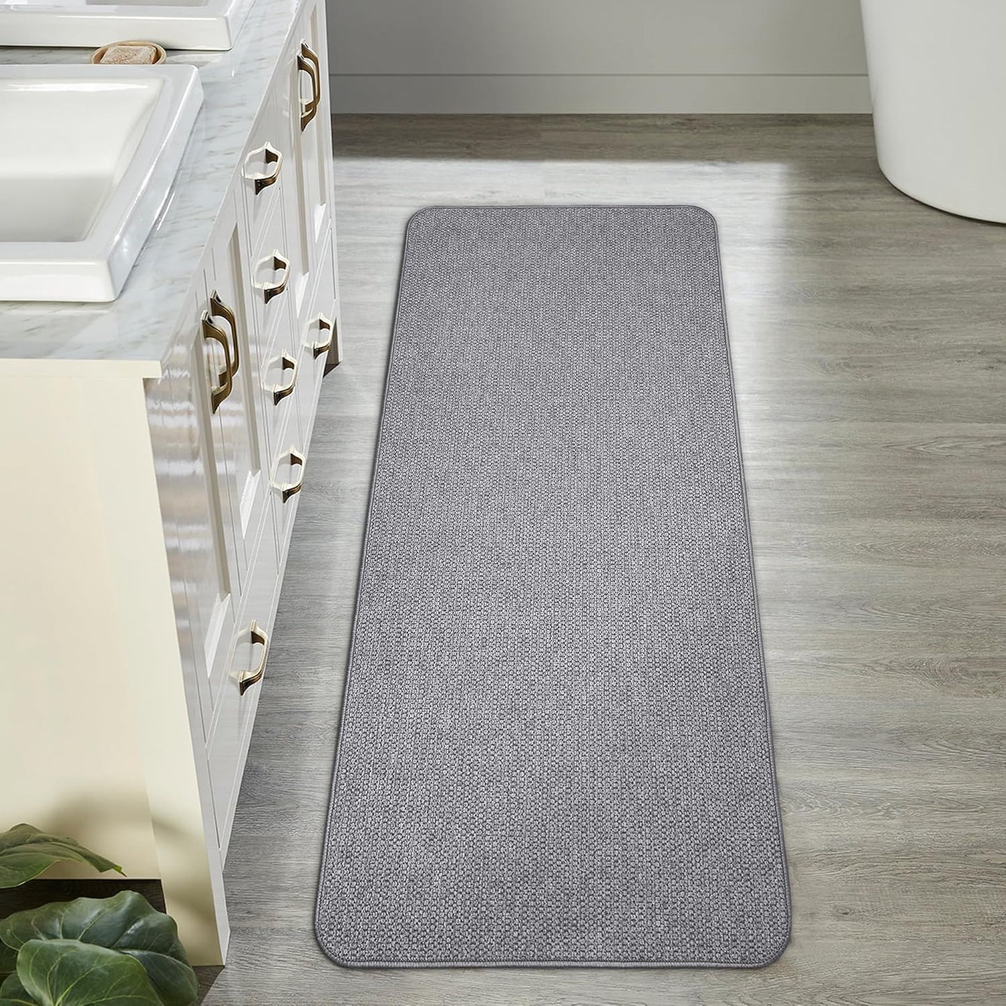 Bath Mat,Ultra Thin Bathroom Runner Rugs,Large Bath Mats for Bathroom,Quick Dry,Non-Slip,Machine Washable,Low Pile,Bath Rug,Shower Outside,Sink,Home Decor Accessories.Grey,1'9"x3'11"(21x47inch)