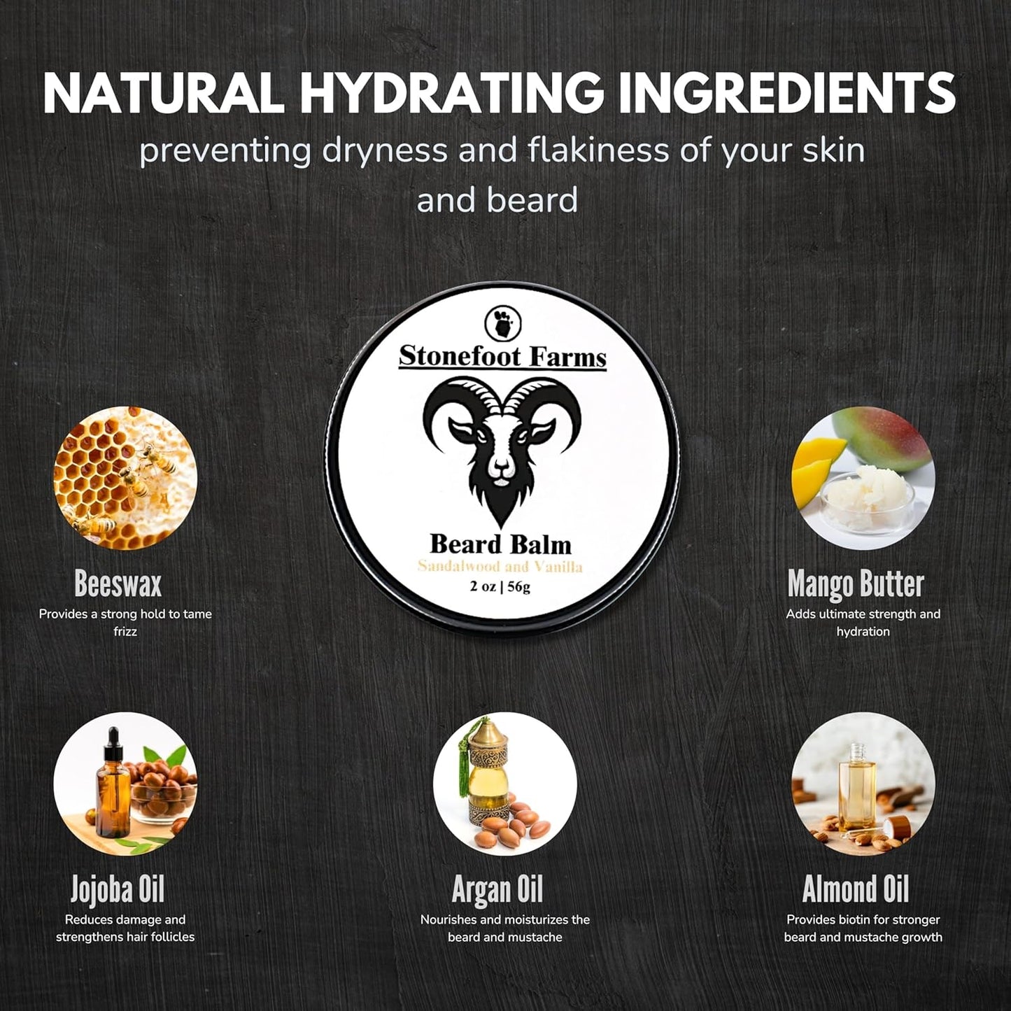 Beard Balm - Sandalwood and Vanilla - Beard Wax with Natural Oils & Butters - Leave in Conditioner and Beard Straightener for Men - Softens & Nourishes Beard and Mustache, Reduces Frizz, Shapes Beard - Made in USA