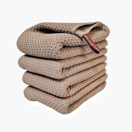 Kitchen Towels 100% Cotton Waffle Weave Dish Towel for Cleaning Drying Dishes Extra Absorbent and Soft, Dish Cloth,13 x 28 Inch(EarthBrown-4 Pack)