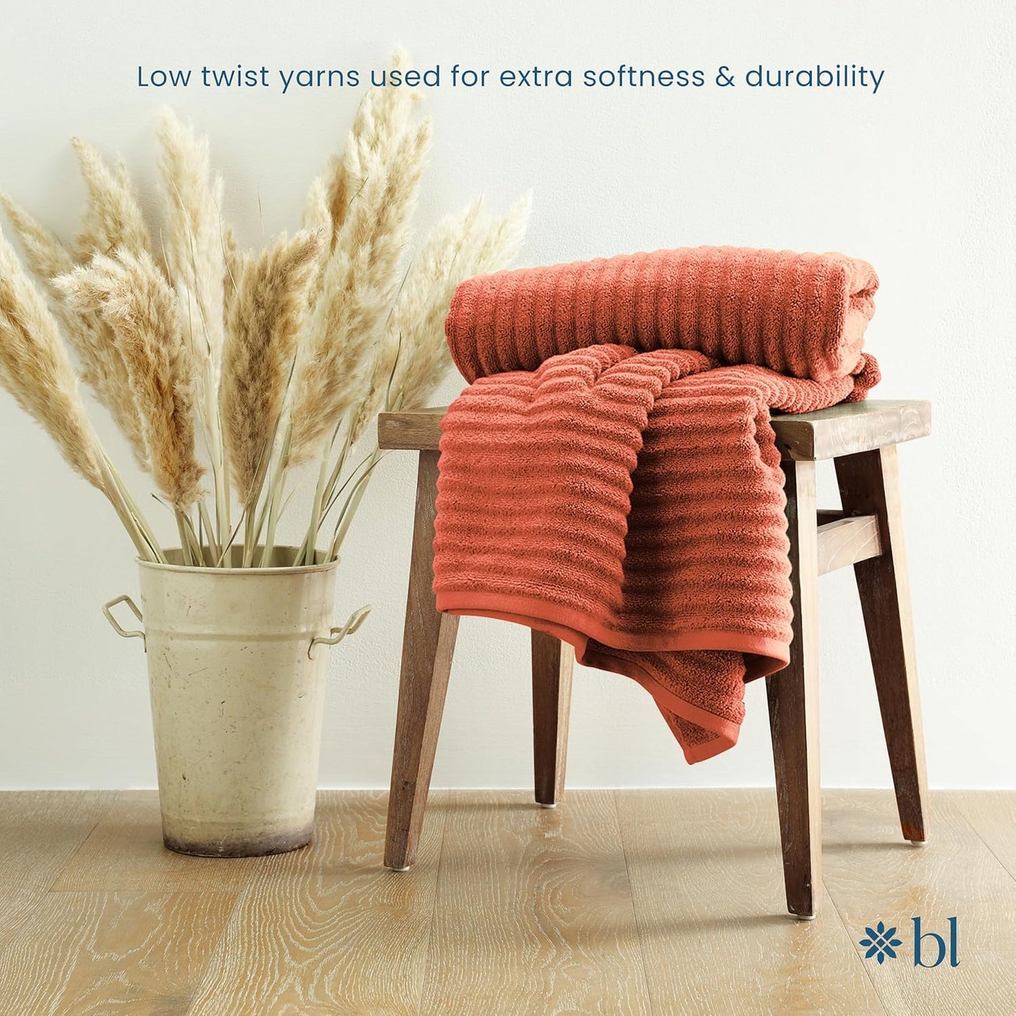 Blue Loom Ribbed Hand 2 Towels Set, 100% Cotton 600GSM, Soft Absorbent Durable Quick Drying for Bathroom - Mason 2 Piece 18" x 30" - Terracotta