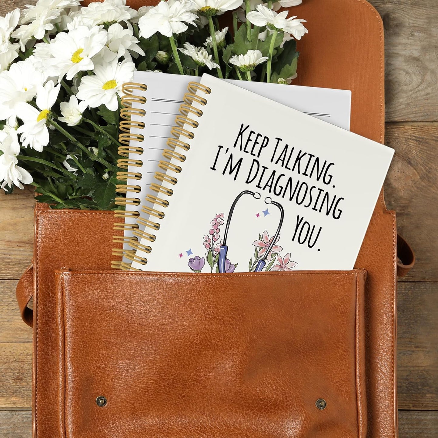 CUANFDDSF Therapist Gifts Notebook, Therapy Journal Notebooks for Women, SLP Speech Therapy Gifts,Writing Pads,Keep Talking I'm Diagnosing You Stethoscope Floral Hardcover Spiral Notebook 5.5x8.3 Inch