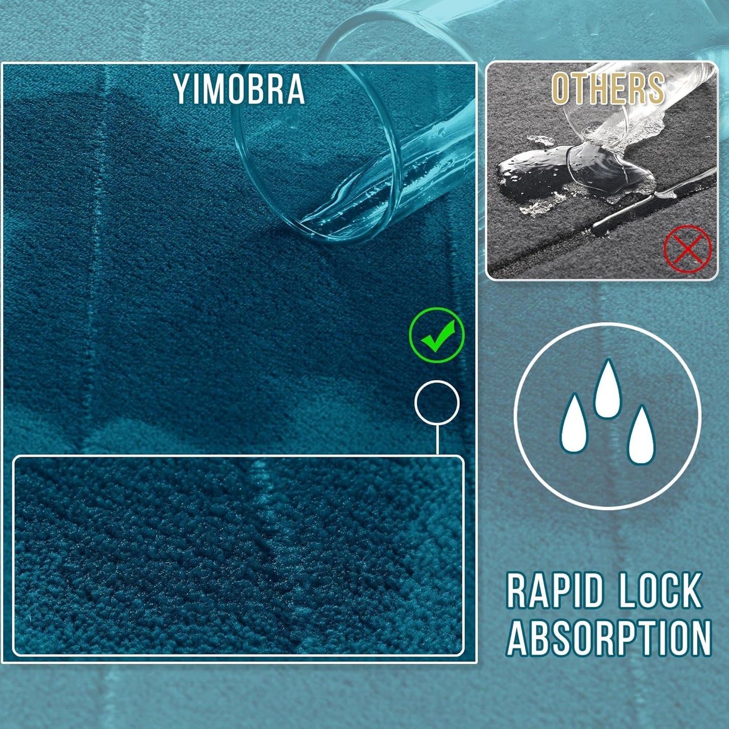 Yimobra Memory Foam Bath Mat, Super Soft Absorbent Bathroom Rug Non Slip 24x17 Inch, Quick Dry, Machine Washable Floor Carpet for Tub Shower, Home Decor Accessories, Peacock Blue