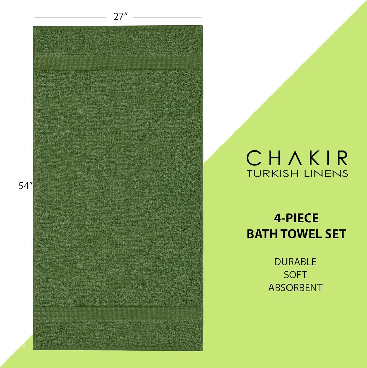 Chakir Turkish Linens | Hotel & Spa Quality 100% Cotton Premium Turkish Towels | Soft & Absorbent (4-Piece Bath Towels, Moss)