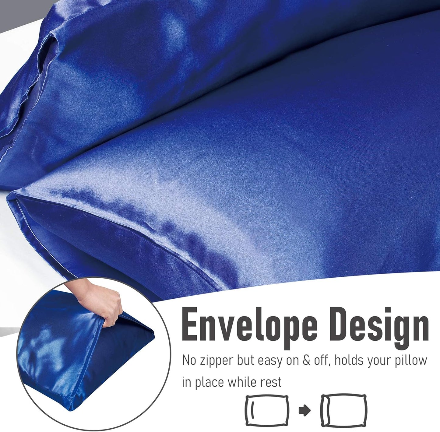 Tyfitb Satin Pillowcase Set for Hair & Skin Care – Cooling, Hypoallergenic, Anti-Frizz, Wrinkle-Free – Soft, Luxurious Pillowcases with Envelope Closure – 2-Pack, King Size 20x36, Gift-Ready