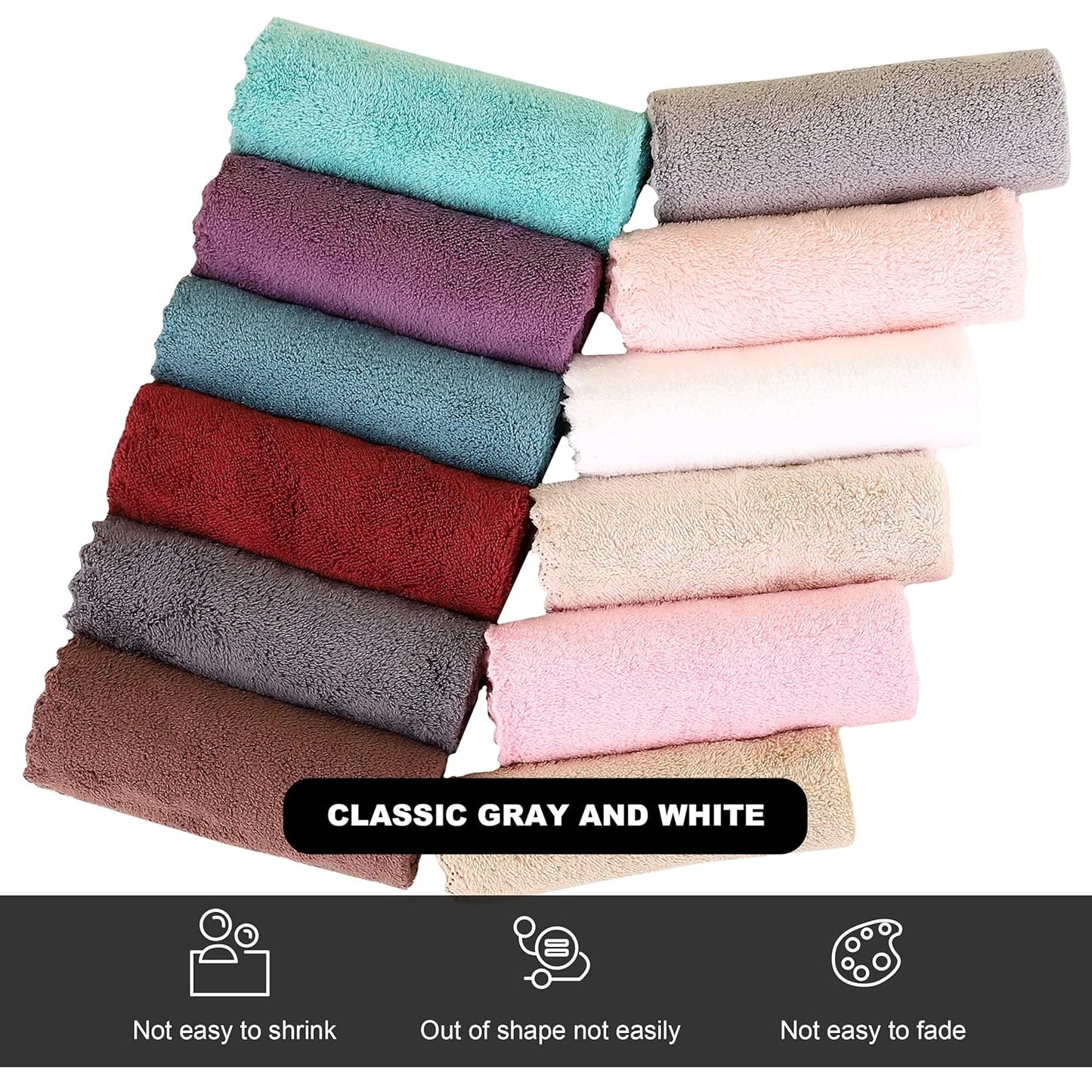 MOONQUEEN Microfiber Facial Cloths Fast Drying Washcloth 12 Pack - Premium Soft Makeup Remover Cloths - Multicolored