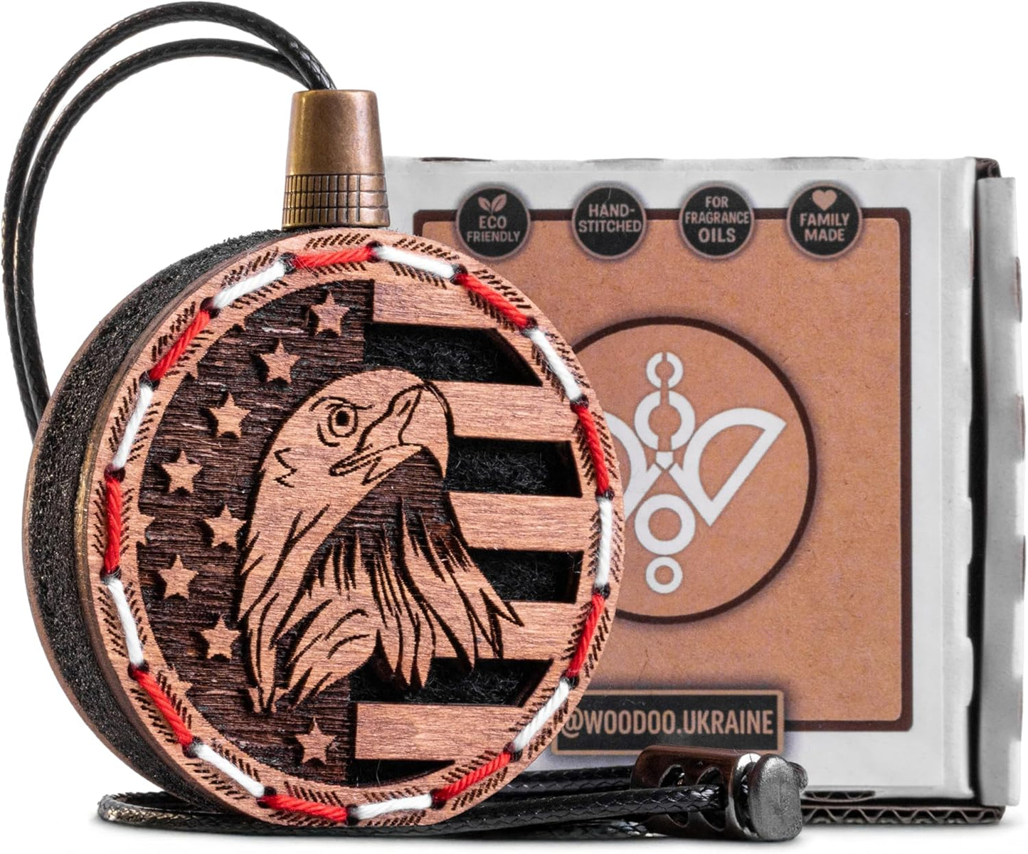 Wood Car Air Freshener - American Flag Design - Handcrafted Fragrance-Free Essential Oil Hanging Diffuser with Felt Pad - Add Your Own Oils - Refillable - Car/Truck/SUV - Cardboard Box