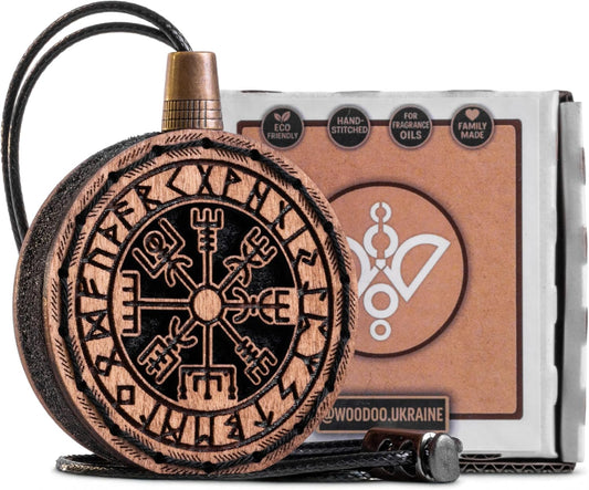 Wood Car Air Freshener — Vegvisir Handmade Unscented DIY Essential Oil Hanging Diffuser with Felt Insert — Add Your Own Oils — Refillable — Car/Truck/SUV — Cardboard Box