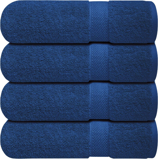 Infinitee Xclusives Luxury 100% Ring-Spun Cotton Bath Towels Set of 4 (27x54 inches) – Soft, Absorbent & Quick-Drying Towels for Bathroom, Gym, Spa & Hotel Use (Tranquil Navy, Bath Towels)