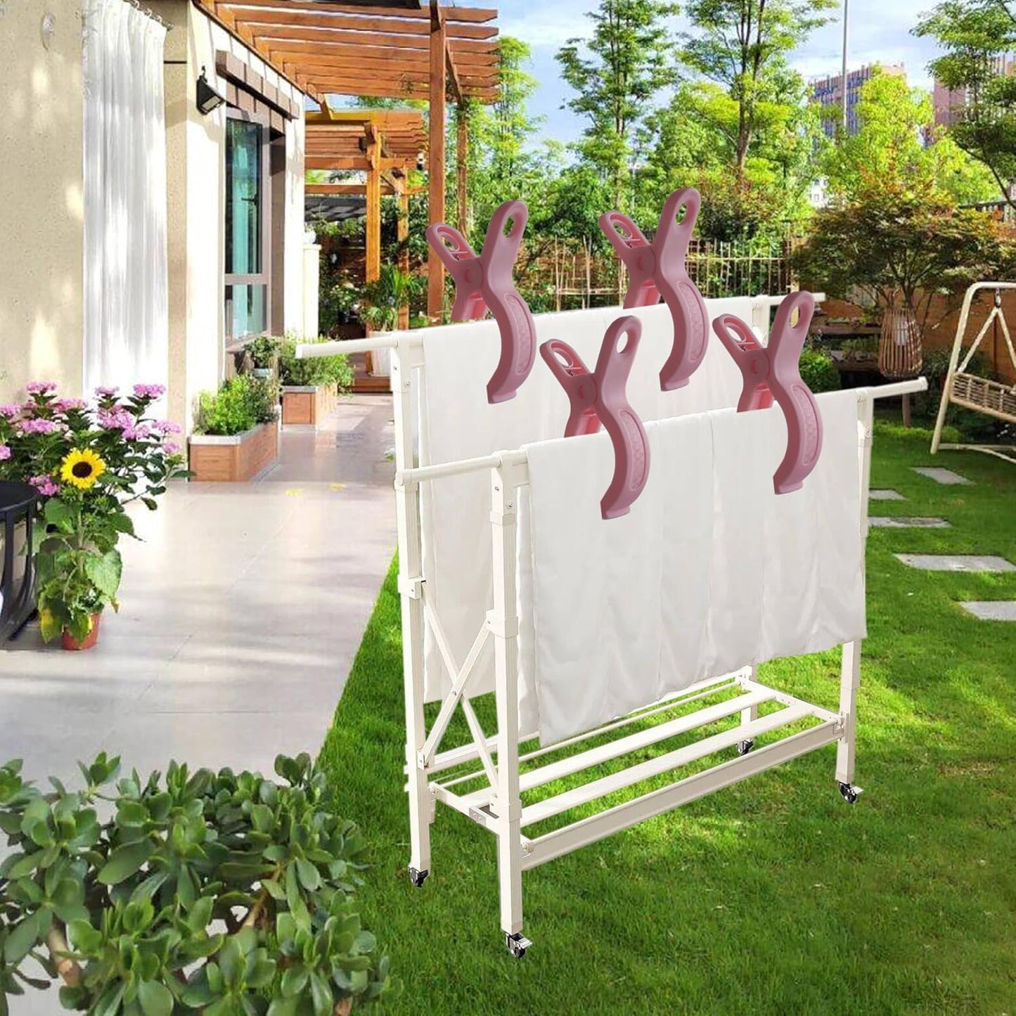 Plastic Clothes Pins Spring Clips Heavy Duty Laundry Clothespins Beach Towel Clips Clothes Pins Air-Drying Clothing Pin ,Set of 8 (Pink)