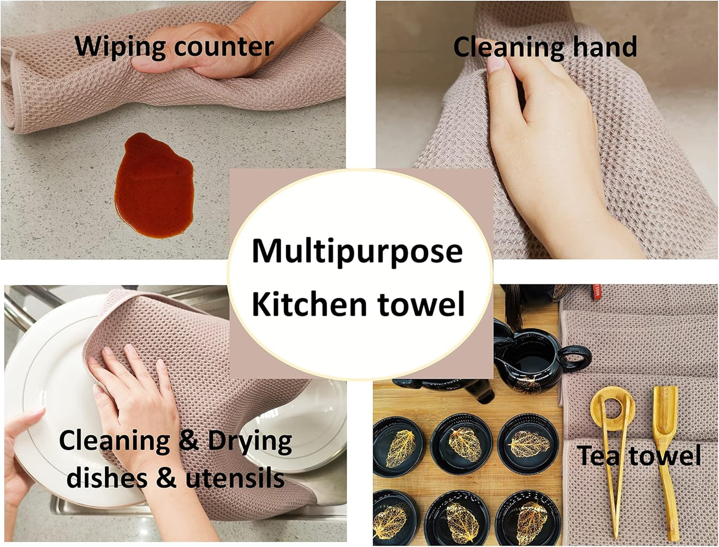 Kitchen Towels 100% Cotton Waffle Weave Dish Towel for Cleaning Drying Dishes Extra Absorbent and Soft, Dish Cloth,13 x 28 Inch(EarthBrown-4 Pack)