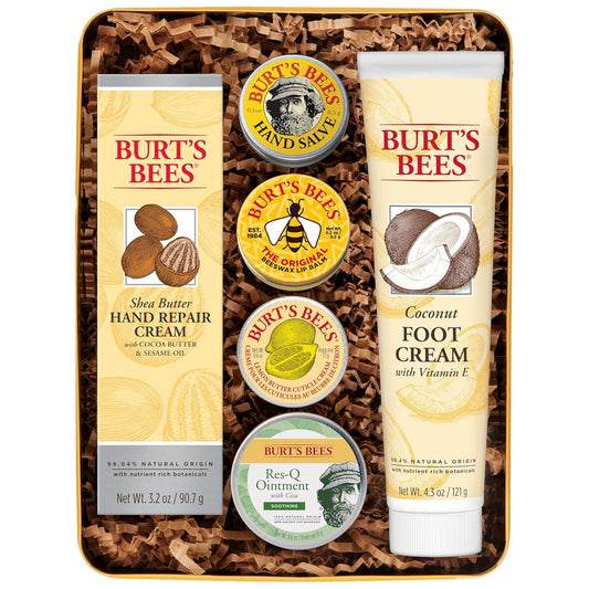 Burt's Bees Back To School Gifts Ideas - Classics Set, 6 Products in Giftable Tin – Cuticle Cream, Hand Salve, Lip Balm, Res-Q Ointment, Hand Repair and Foot Cream