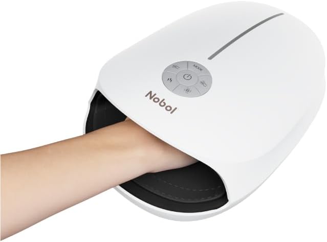 Nobol Cordless Hand Massager UltraPod AirTouch with Heat, Compression, Roller Kneading, and Fan Cooling for Arthritis, Carpal Tunnel, and Finger Numbness Relief (White)