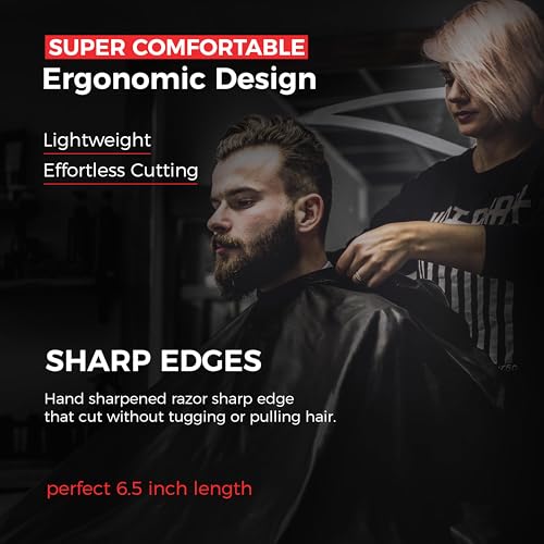 Suvorna 6.5" Professional Hair Scissors Set with Thinning Shears for Hair Dressers, Barbers and Professionals - Sharp Hair Cutting Scissors Set for Thinning, Layering and Cutting (Red Yellow & Green)